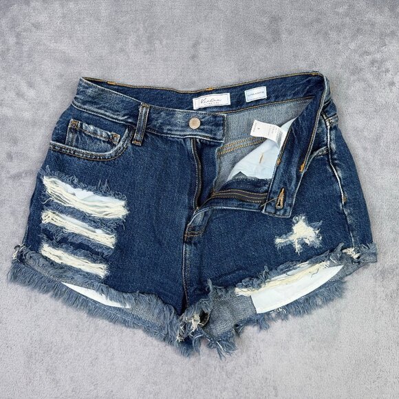 Kancan Ultra High Rise Shorts Womens S Raw Hem Distressed Shortie Cut Off Denim - Picture 5 of 10
